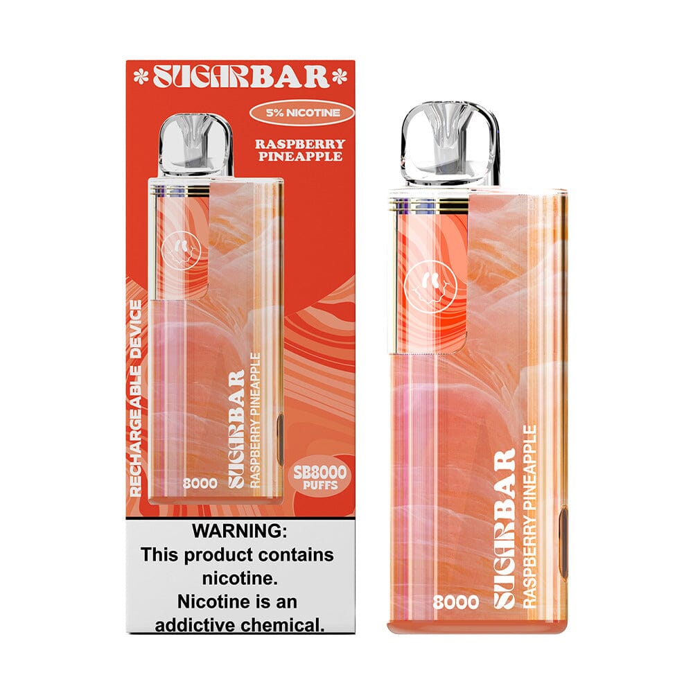 Sugarbar SB8000 Disposable 8000 Puffs 19mL 50mg raspberry pineapple with packaging