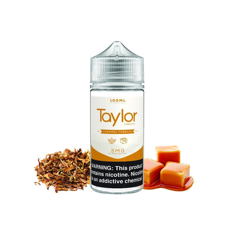  Caramel Tobacco by Taylor Tobacco 100ml bottle with background