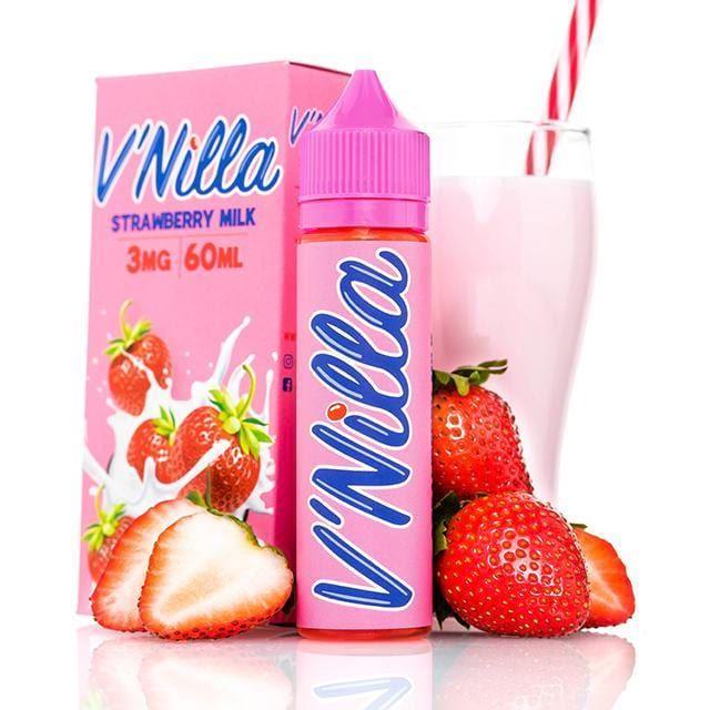 TINTED BREW | V'Nilla Strawberry Milk Eliquid with packaging and background