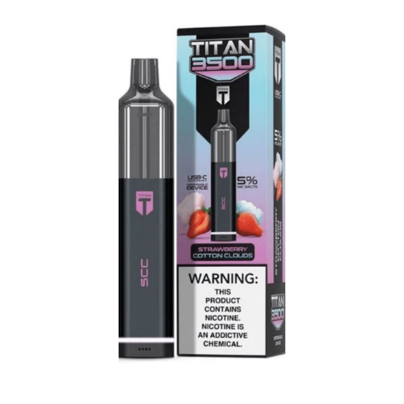 Titan Disposable | 3500 Puffs | 9mL Strawberry Cotton Clouds with packaging