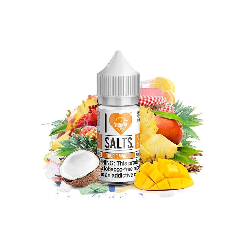 Tropical Mango by I Love Salts 30ml bottle with background