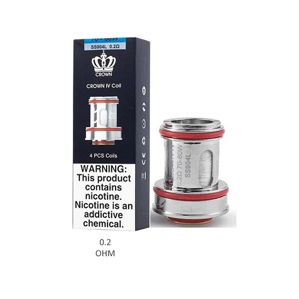 Uwell Crown 4 Replacement Coils (Pack of 4) SS904L 0.2 ohm with packaging