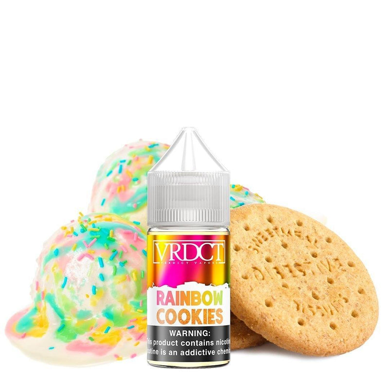 Rainbow Cookies by VERDICT SALTS E-Liquid 30ml bottle with background